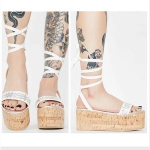Dolls Kill White Wrap Around Platform Sandals